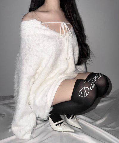 【 選べる３柄アソート 】レタリングロゴシアーニーハイソックス ／ lettering logo sheer knee high socks