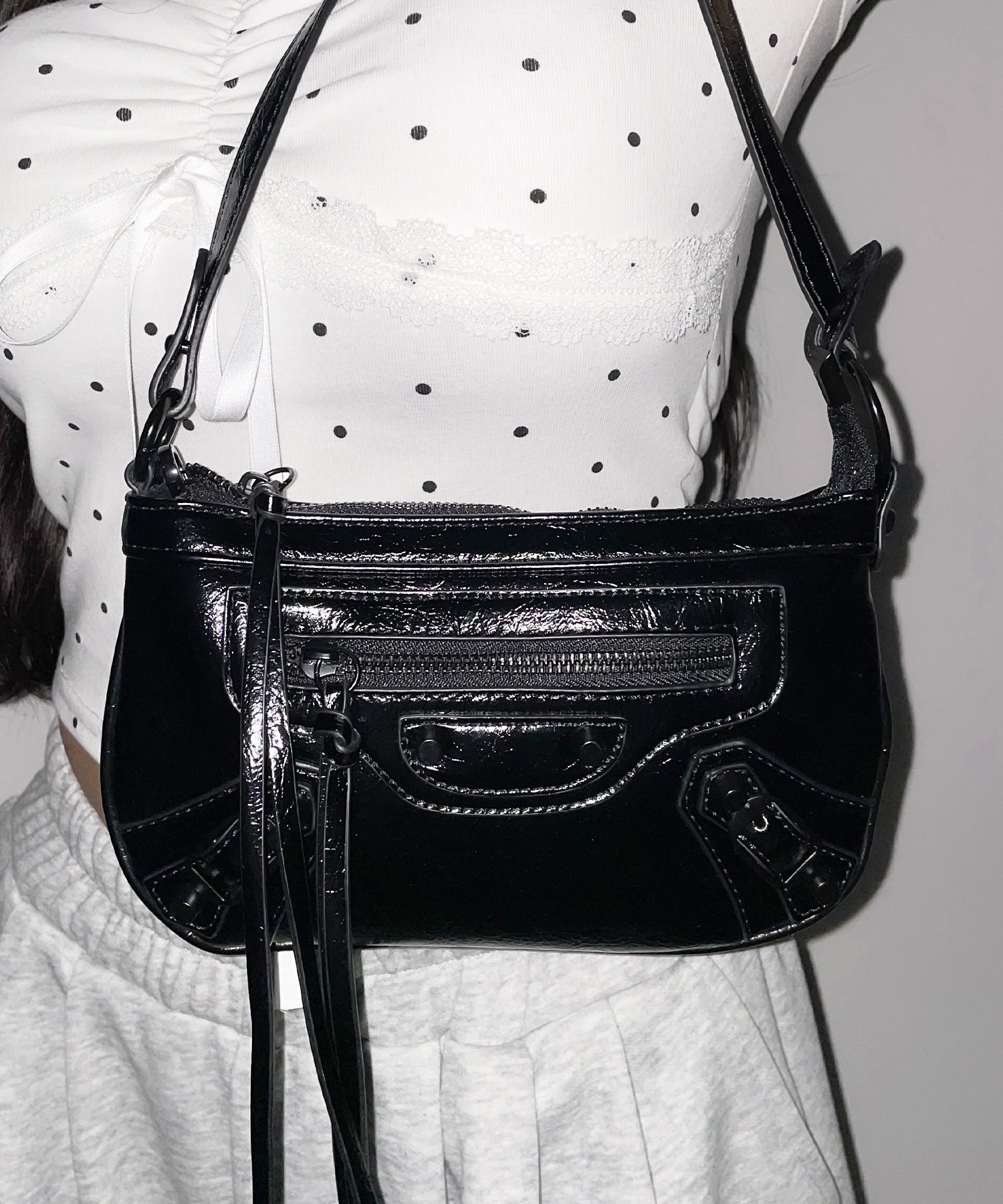 【 ショルダーストラップ付き２WAY 】ヴィンテージライクグランジミニハンドバッグ／ vintage like grunge mini hand bag