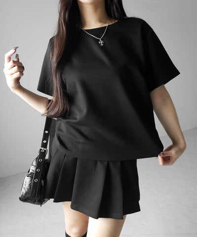 【 セットアップ 】オーバーサイズ半袖Ｔシャツ＋プリーツミニスカート SET ／( SETUP ) oversize shortsleeve Tee + pleated mini skirt SET