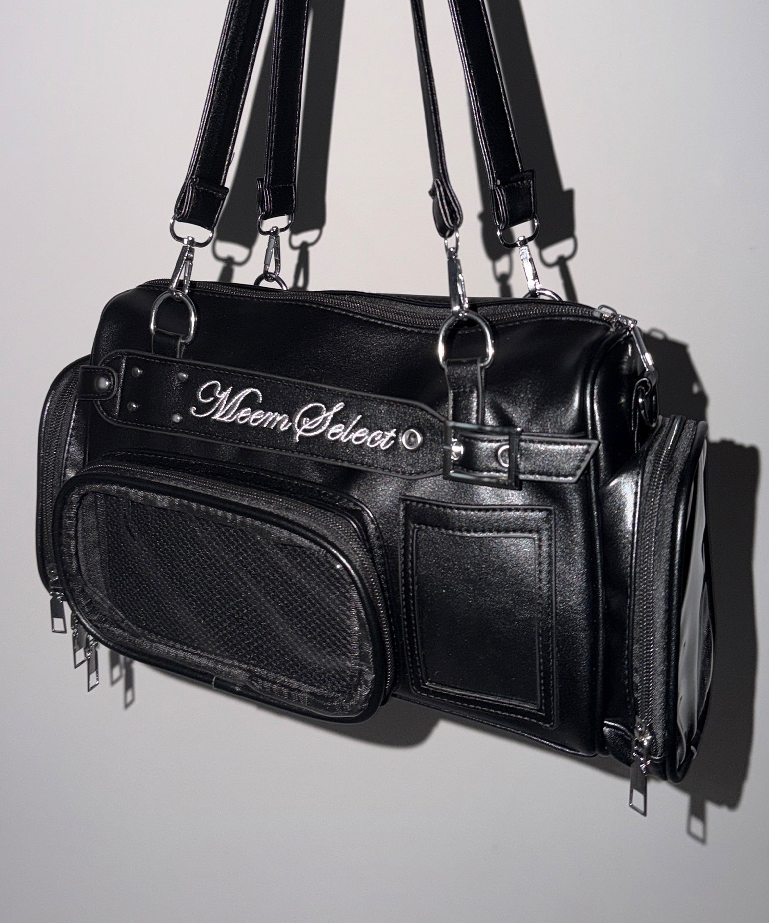 クリアポケット付きレタリング刺繍ショルダーバッグ ／ clear pocket lettering embroidery shoulder bag