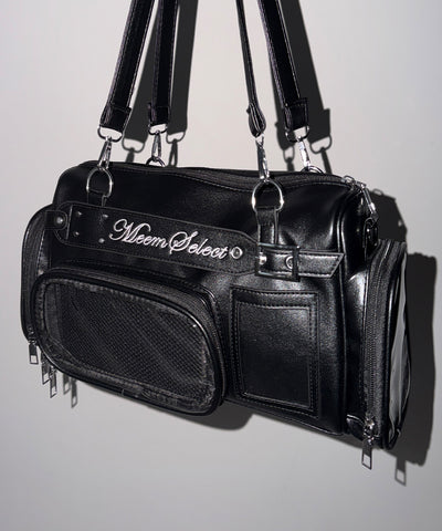 クリアポケット付きレタリング刺繍ショルダーバッグ ／ clear pocket lettering embroidery shoulder bag