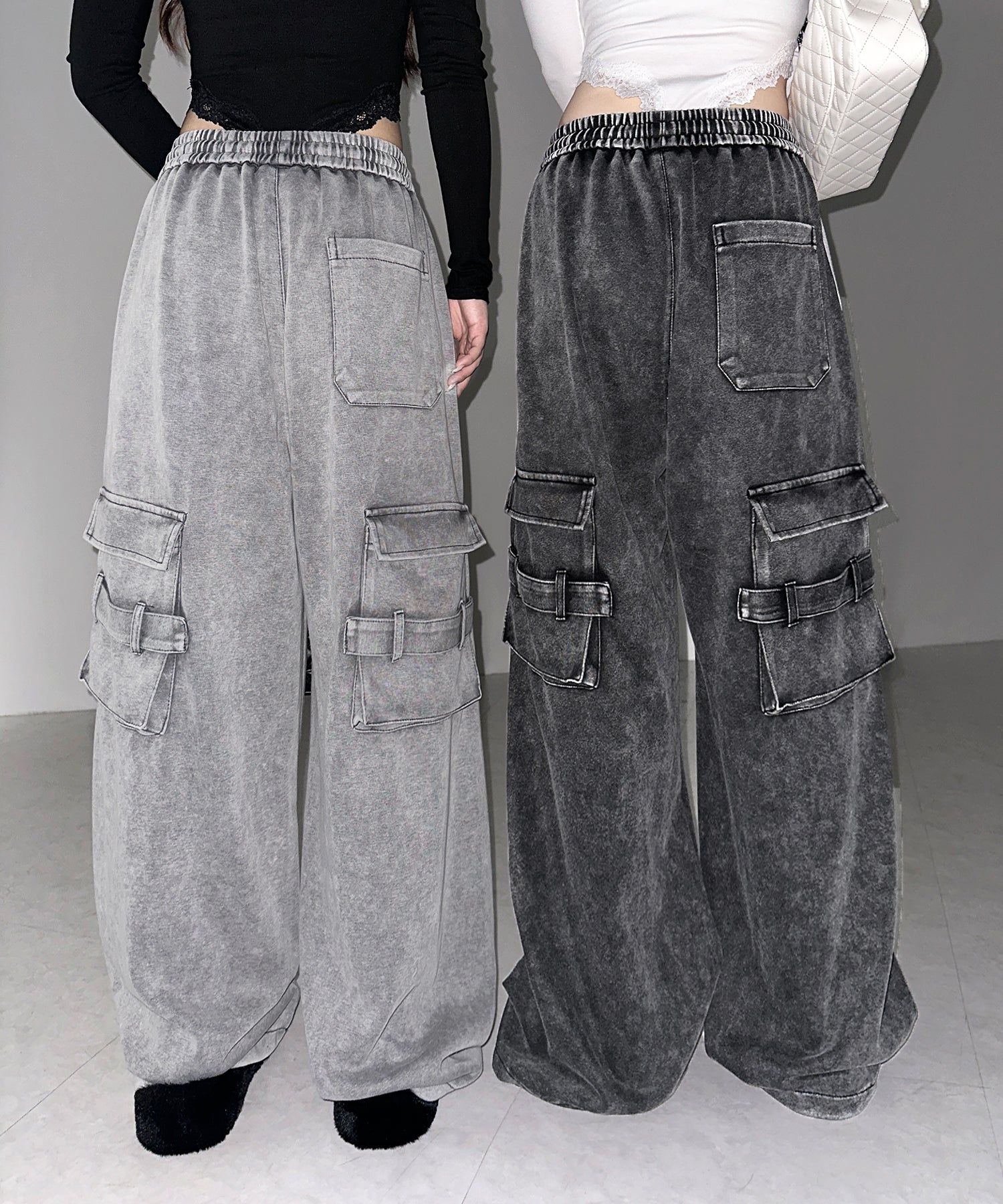 【 裾絞り可能２WAY 】サイドラインピグメントワイドカーゴスウェットパンツ ／ sideline pigment wide cargo sweatpants