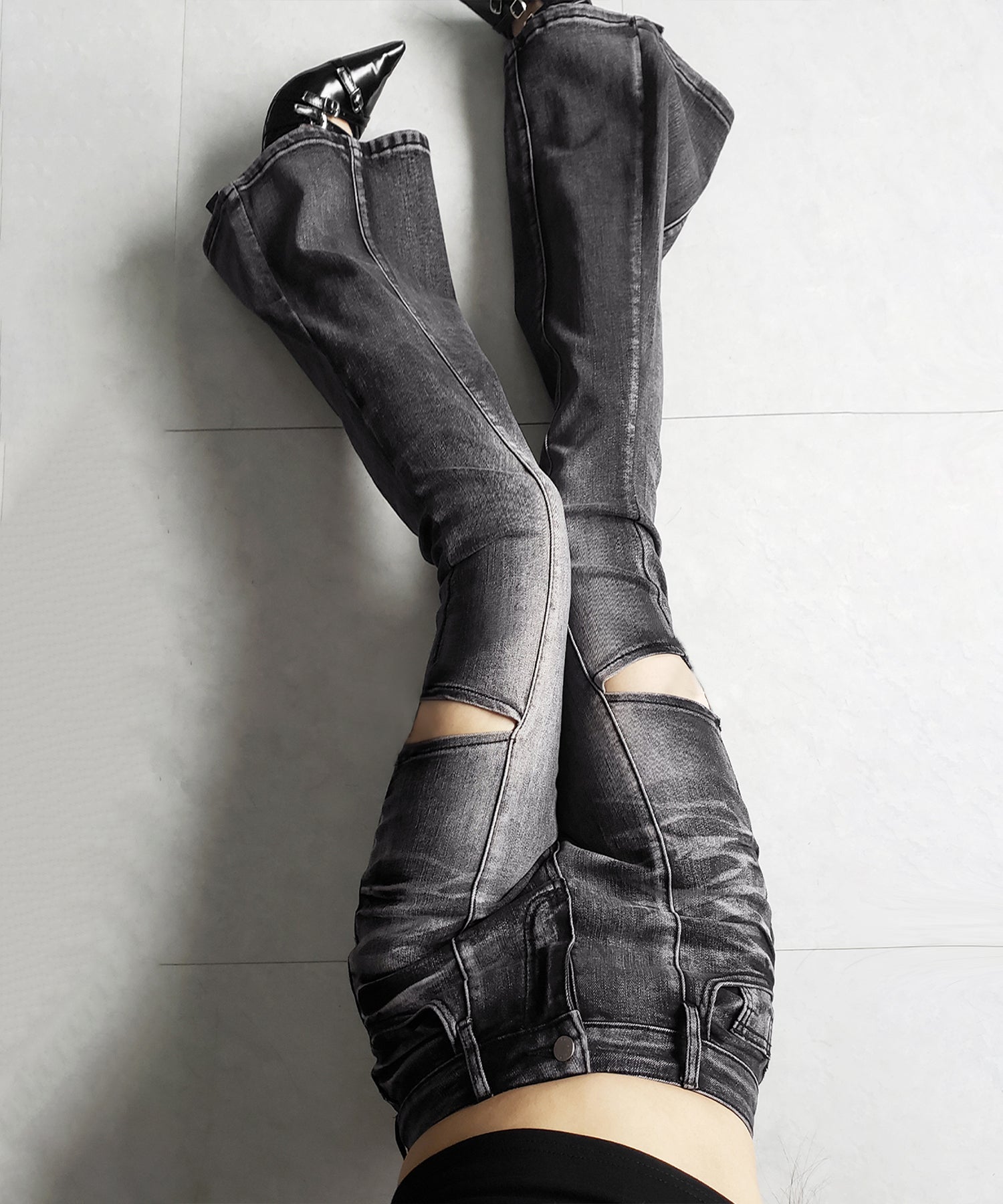 【 ２color ／ ３size 】カットアウトヴィンテージストレッチフレアデニム ／ cutout vintage stretch flare denim