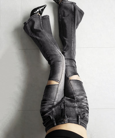 【 ２color ／ ３size 】カットアウトヴィンテージストレッチフレアデニム ／ cutout vintage stretch flare denim