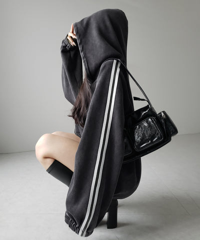 ピグメントヴィンテージ加工サイドラインジップアップパーカー ／ Pigment vintage side line zip-up hoodie
