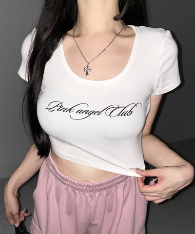 【 PINK ANGEL CLUB 】 レタリングロゴスクエアショートＴシャツ ／ PINK ANGEL CLUB lettering logo square short T-shirts