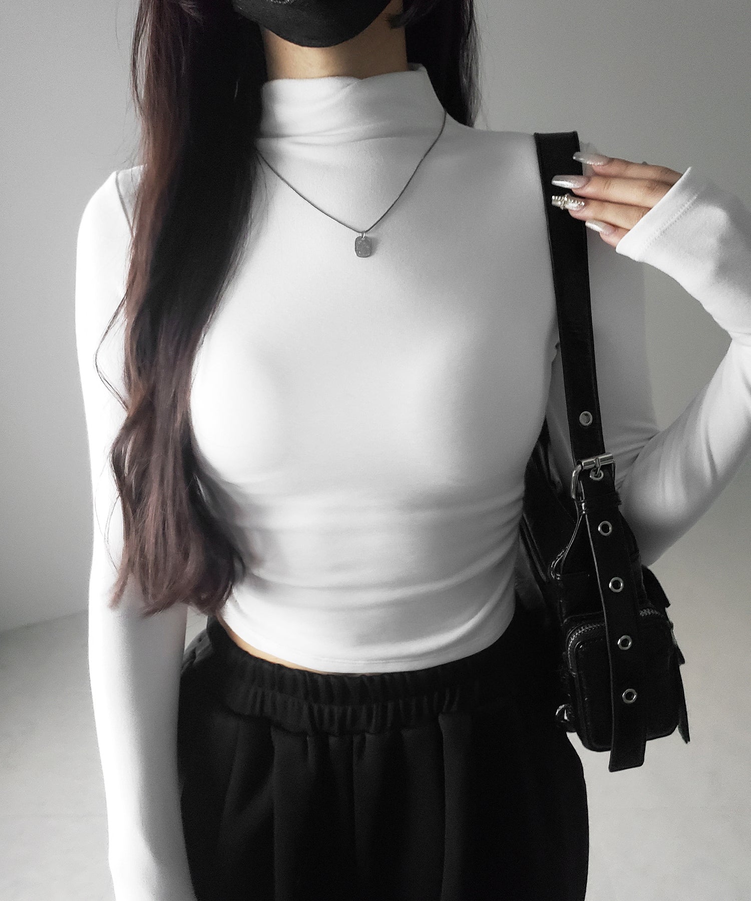 【 カップ付き ／ 裏起毛 】プチハイネックシャーリングショートカットソートップス