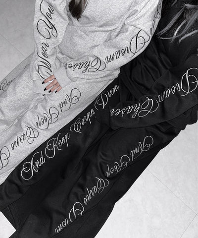レタリングロゴ刺繍ワイドスウェットパンツ ／ lettering logo embroidery wide sweatpants
