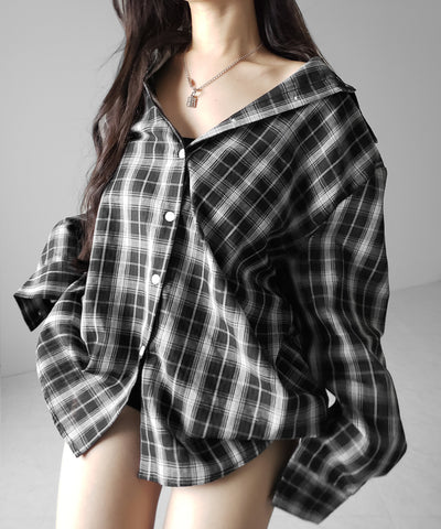 ビッグシルエットブラックシアーチェックシャツ ／ big silhouette black sheer check shirt