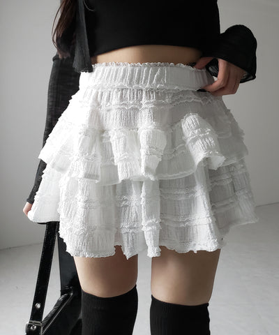 【 ２color ／インパン裏地付 】ティアードフリルミニスカート ／ tiered frill mini skirt
