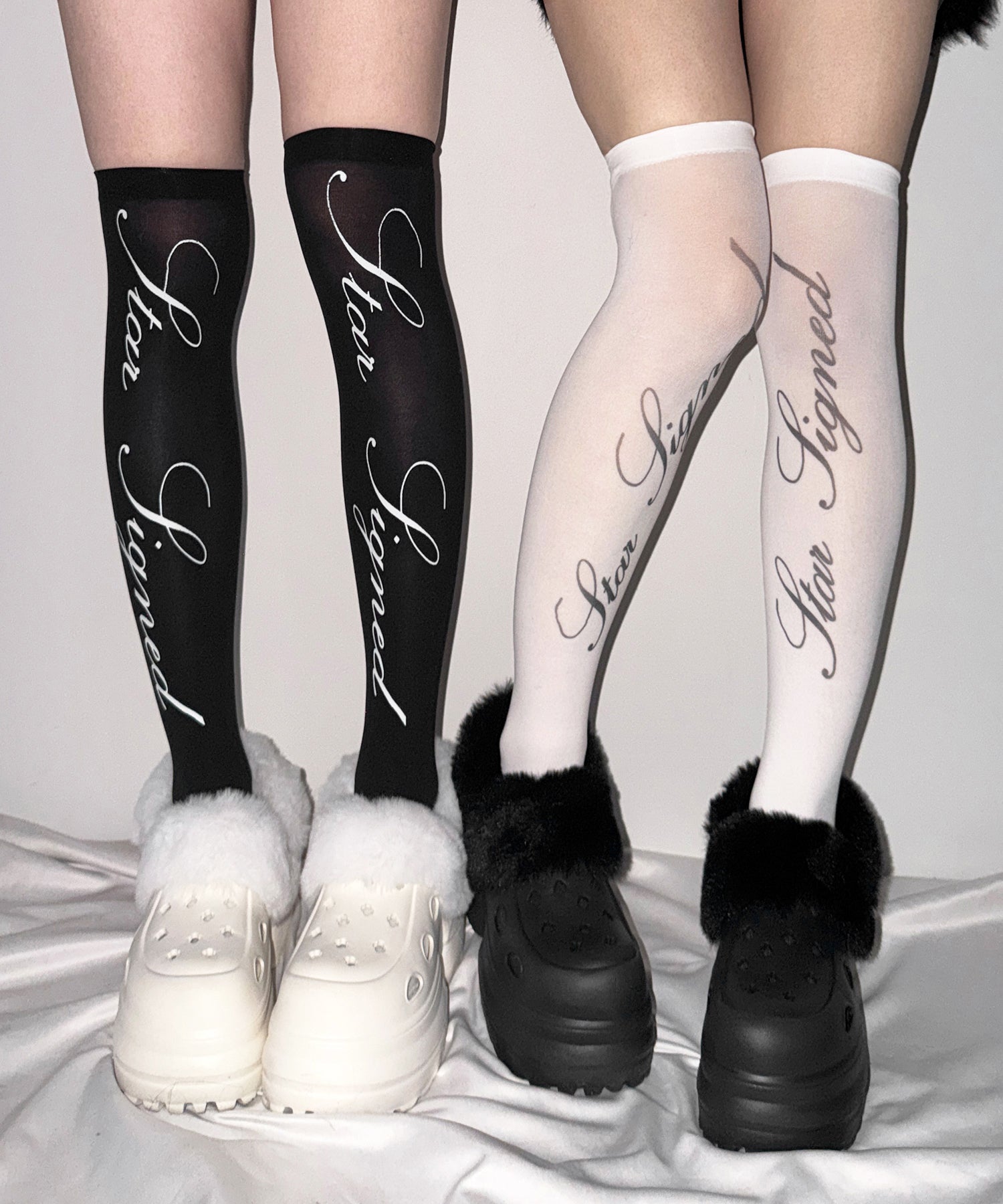 【 選べる３柄アソート 】レタリングロゴシアーニーハイソックス ／ lettering logo sheer knee high socks