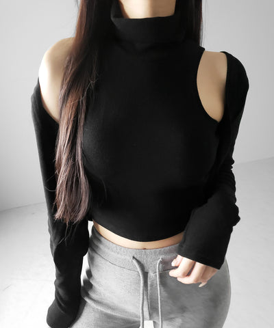 【 裏微起毛 ／ 2点セット 】ハイネックノースリーブトップス ＋ ショートカーディガン SET ／ high neck nosleeve tops + short cardigan SET