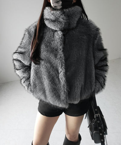 スタンドカラーミックスファーショートコート ／ stand-collar mix fur short coat