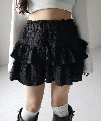 【 ２color ／インパン裏地付 】ティアードフリルミニスカート ／ tiered frill mini skirt