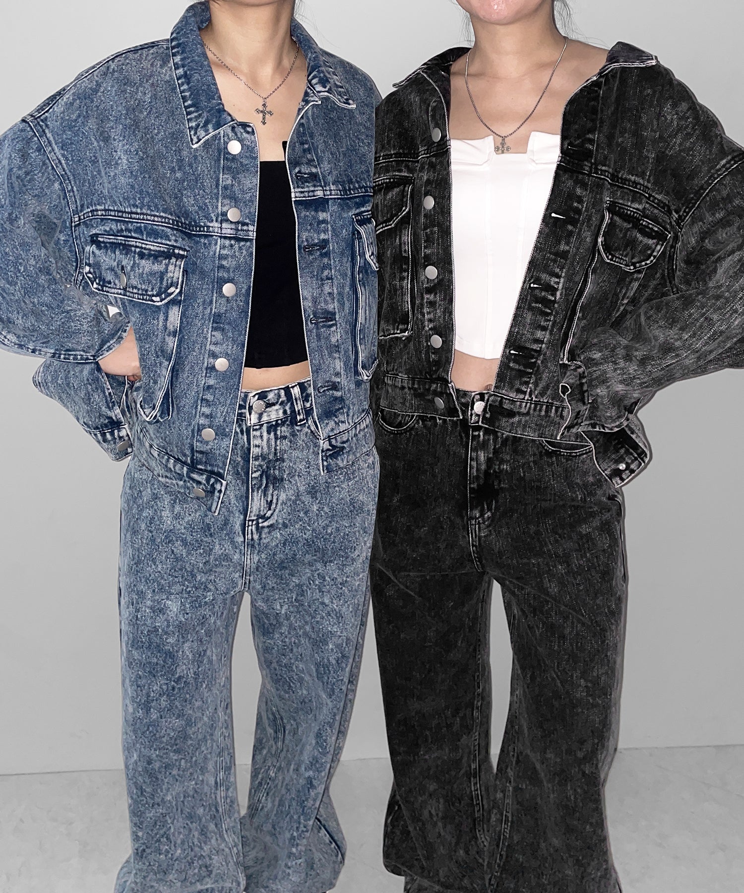 【 セットアップ着用可能 】ヴィンテージケミカルブリーチストレートワイドデニム ／ vintage chemical bleach straight wide denim