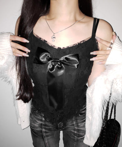 フロントサテンリボンレースキャミビスチェ ／ front satin ribbon lace cami bustier