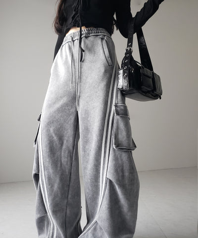 【 ２color ／裾絞り可能２WAY 】ピグメントヴィンテージサイドラインタックワイドスウェットパンツ ／ pigment vintage sideline tuck wide sweatpants