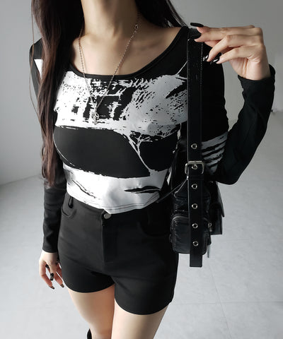 【 ２color 】ヴィンテージプリントショートリブＴシャツ ／ vintage print short lib t-shirt