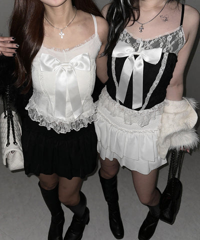 フロントサテンリボンレースキャミビスチェ ／ front satin ribbon lace cami bustier