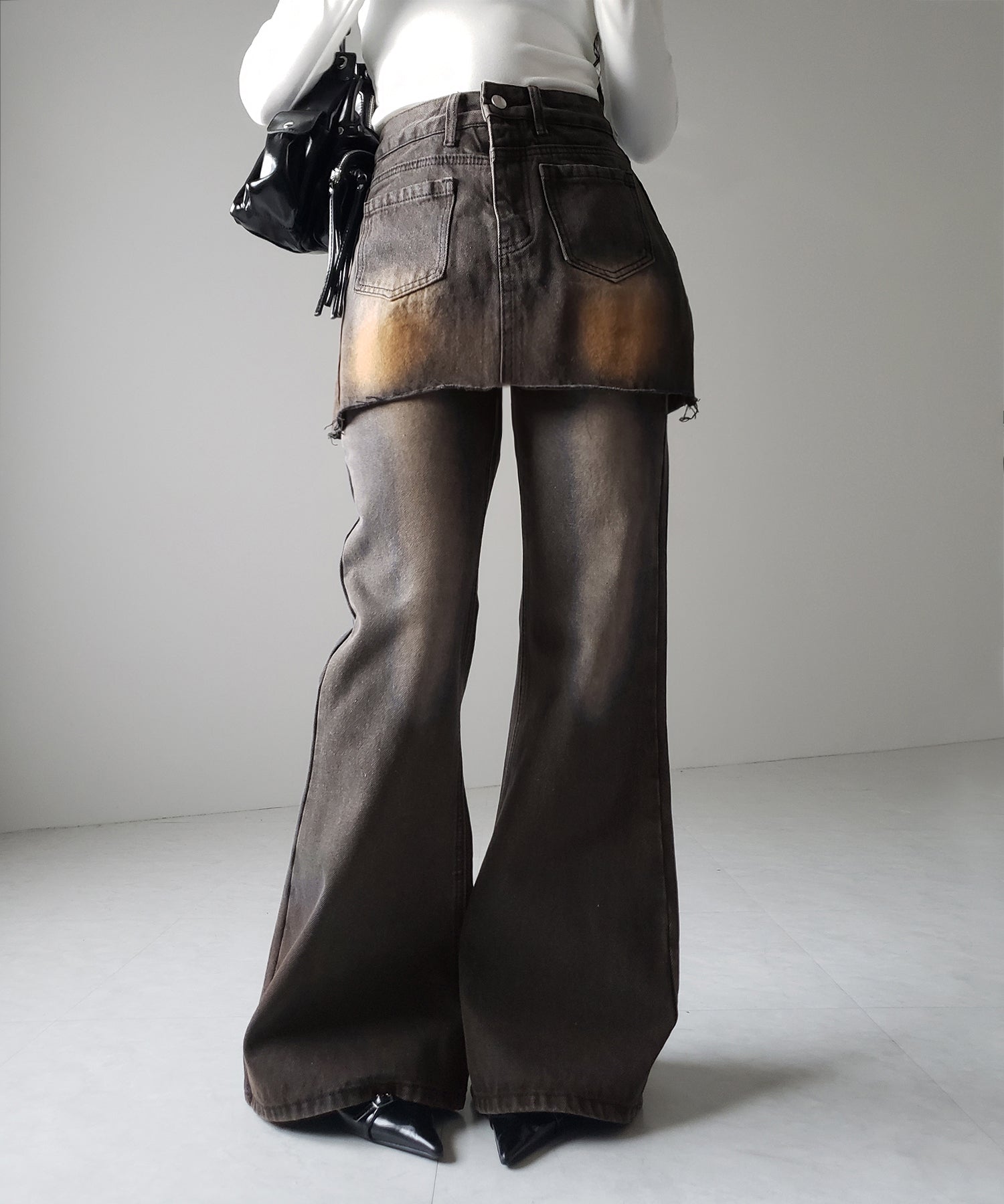 【 ２color ／ 4size 】スカートレイヤードヴィンテージフレアデニム ／ skirt layered vintage flare denim
