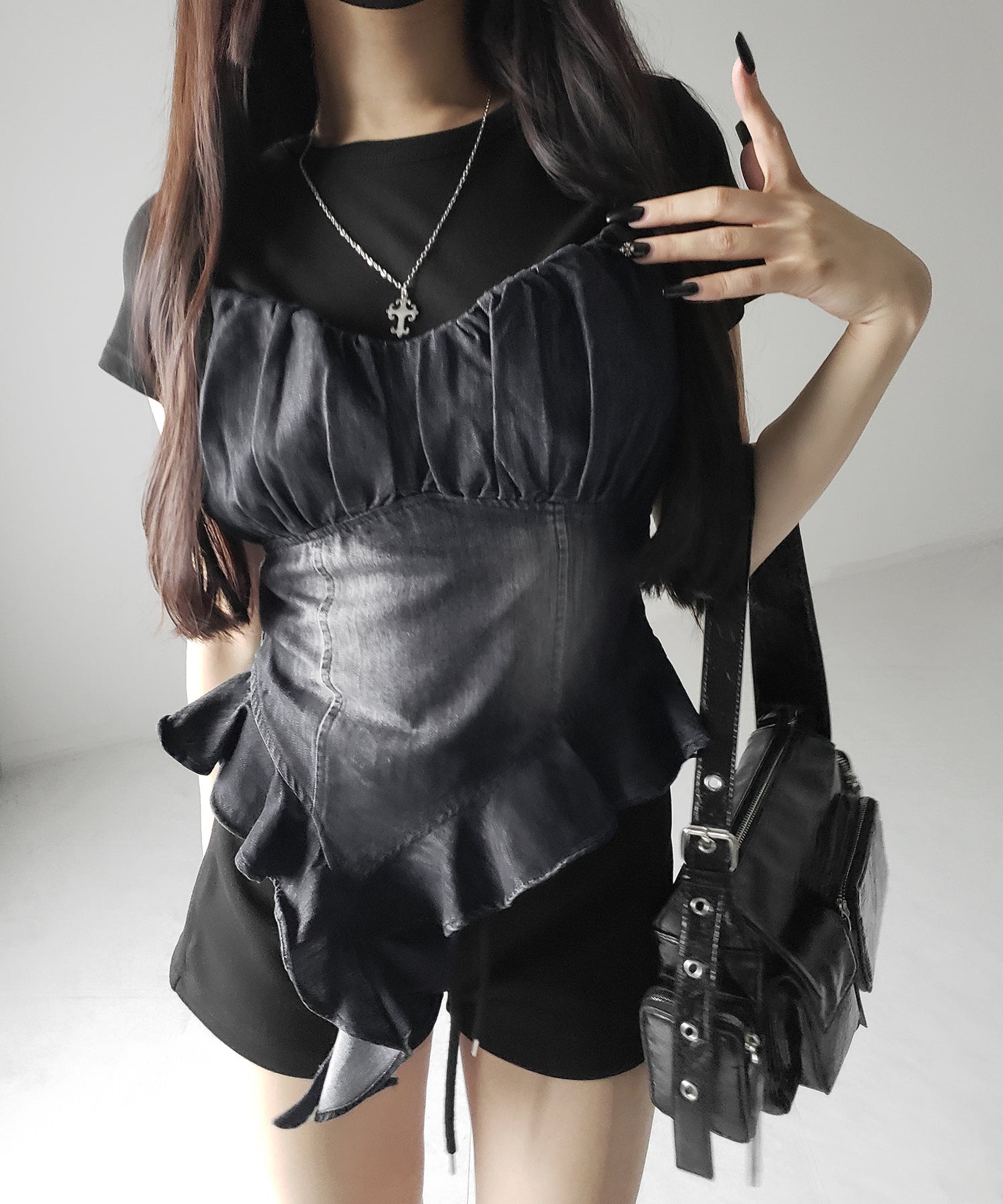 【 ２点セット 】ヴィンテージデニムビスチェ ＆ 半袖レイヤードＴシャツセット ／ vintage denim bustier & short sleeve layered Ｔ-shirts set