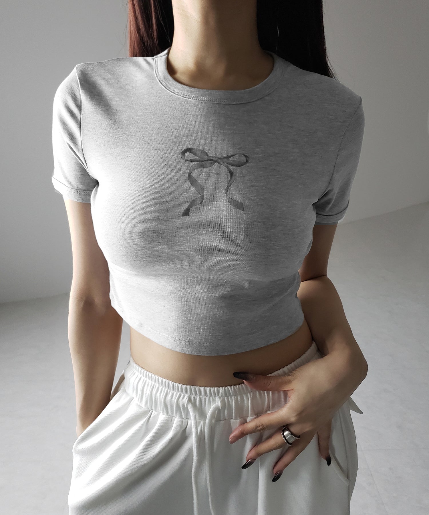 【 ４color 】ミニリボンショートちびＴシャツ ／mini ribbon short chibi Tee