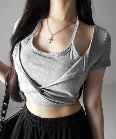 ホルターネックレイヤードショートぴちＴシャツ ／ halter neck layered short pichi T-shirts