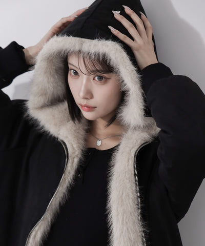 【 リバーシブル２WAY】ビッグフーディボリュームフェイクファーブルゾン ／ Reversible big hoodie volume fake fur blouson