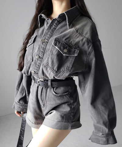 ヴィンテージデニムハイウエストミニオールインワン ／ vintage denim high waist mini allinone