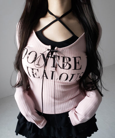 【 クロスネックにできる２WAY 】レースアップフェイクレイヤードロゴカットソートップス ／ laceup fake layered logo cutsew tops