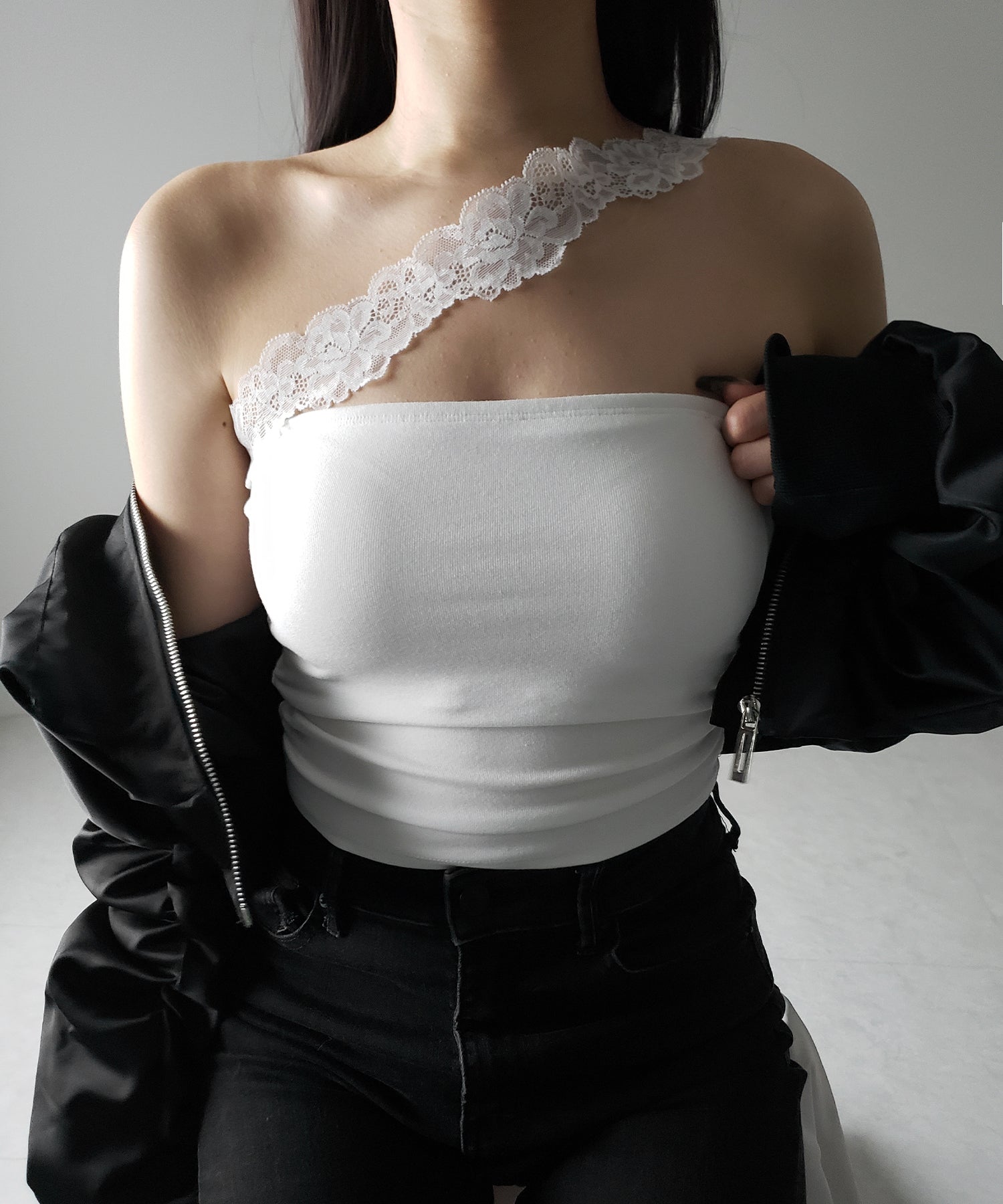 【 ２color ／ カップ付 】ナナメレーススクエアキャミソール ／ naname lace square camisole