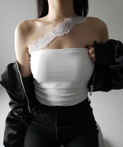 【 ２color ／ カップ付 】ナナメレーススクエアキャミソール ／ naname lace square camisole