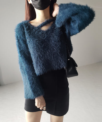 【 7color 】カットアウトショートシャギーニット