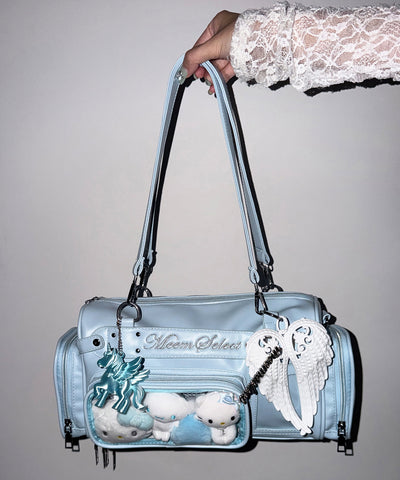 クリアポケット付きレタリング刺繍ショルダーバッグ ／ clear pocket lettering embroidery shoulder bag