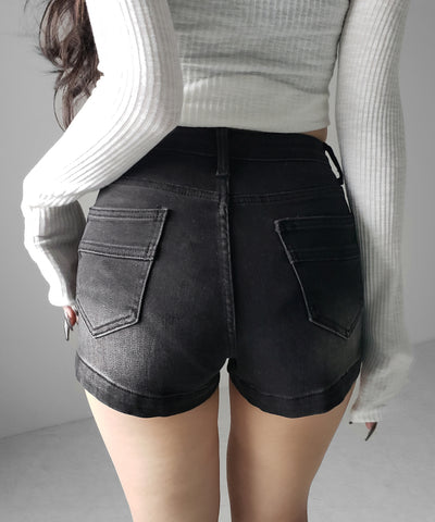 ハイウエストストレッチデニムタイトショートパンツ ／ high wast stretch denim tight short pants