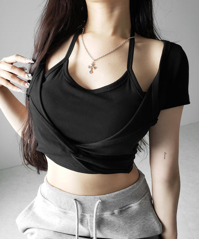 ホルターネックレイヤードショートぴちＴシャツ ／ halter neck layered short pichi T-shirts
