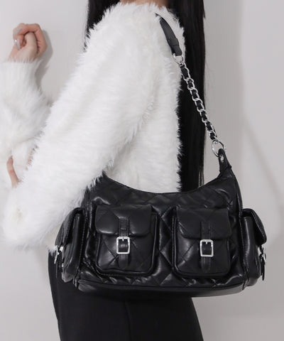 【 ２WAY 】アウトポケットキルティングチェーンショルダーバッグ ／ 2WAY out pocket quilting chain shoulder bag