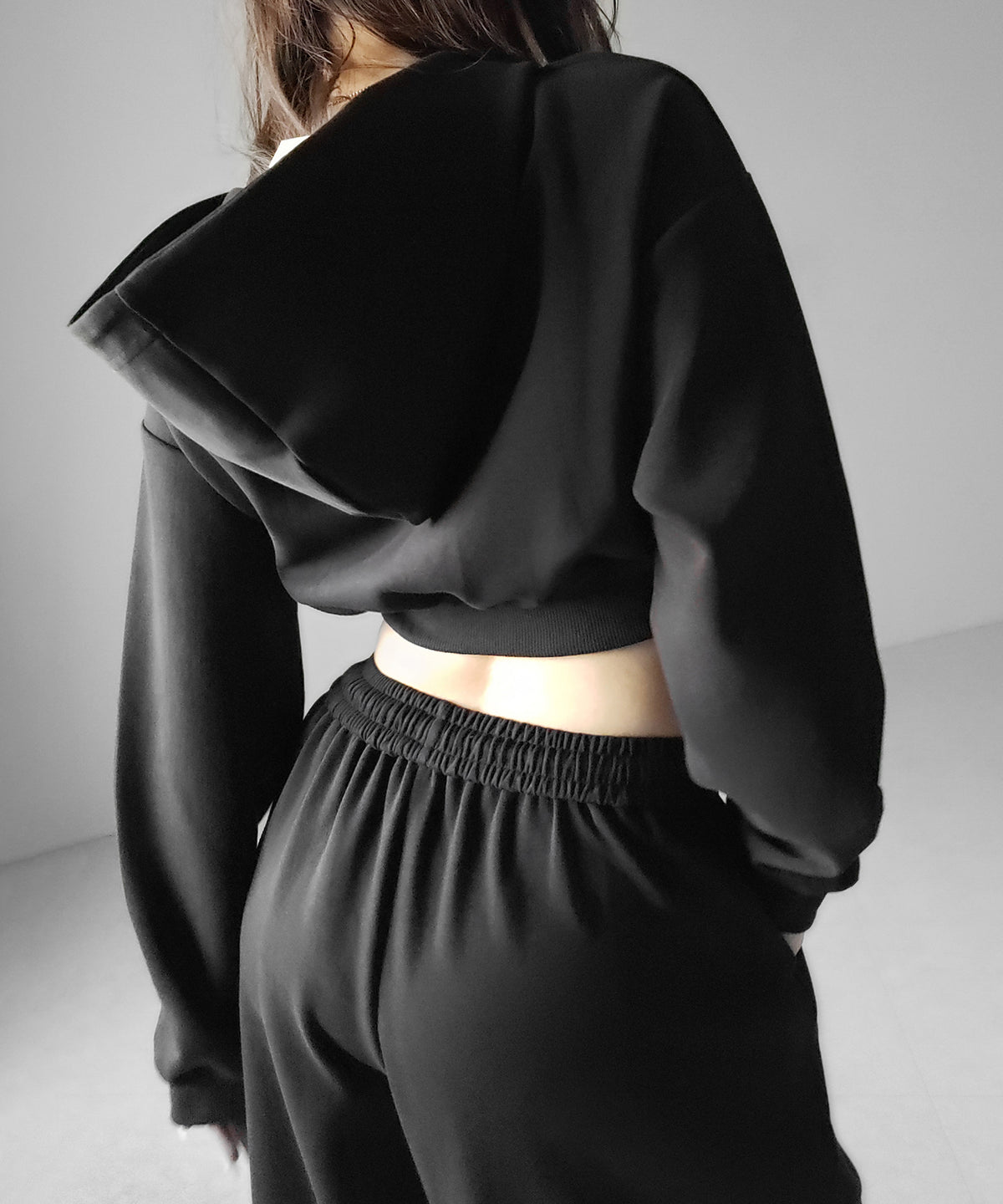 【 セットアップ 】ダブルジップショートパーカー ＋ タックワイドスウェットパンツ SET ／ double zip short hoodie + tuck wide sweat pants SET
