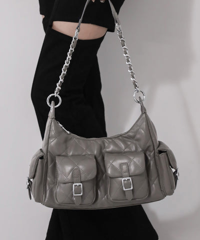 【 ２WAY 】アウトポケットキルティングチェーンショルダーバッグ ／ 2WAY out pocket quilting chain shoulder bag