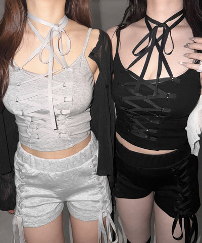【 ２WAY  】レースアップコルセットリボンチョーカーキャミソール ／ lace up corset ribbon choker camisole