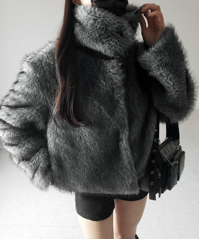 スタンドカラーミックスファーショートコート ／ stand-collar mix fur short coat