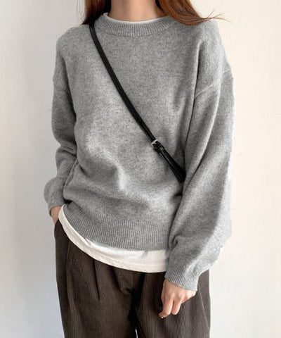 【 新色追加／２４色展開 】クルーネックもちもちカラーニットプルオーバー