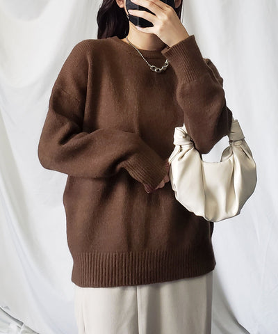 【 新色追加／２４色展開 】クルーネックもちもちカラーニットプルオーバー