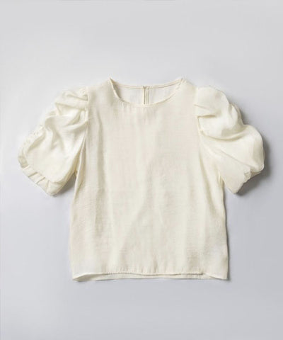 【 5color 】シャーリングパフスリーブグロッシーシアーブラウス