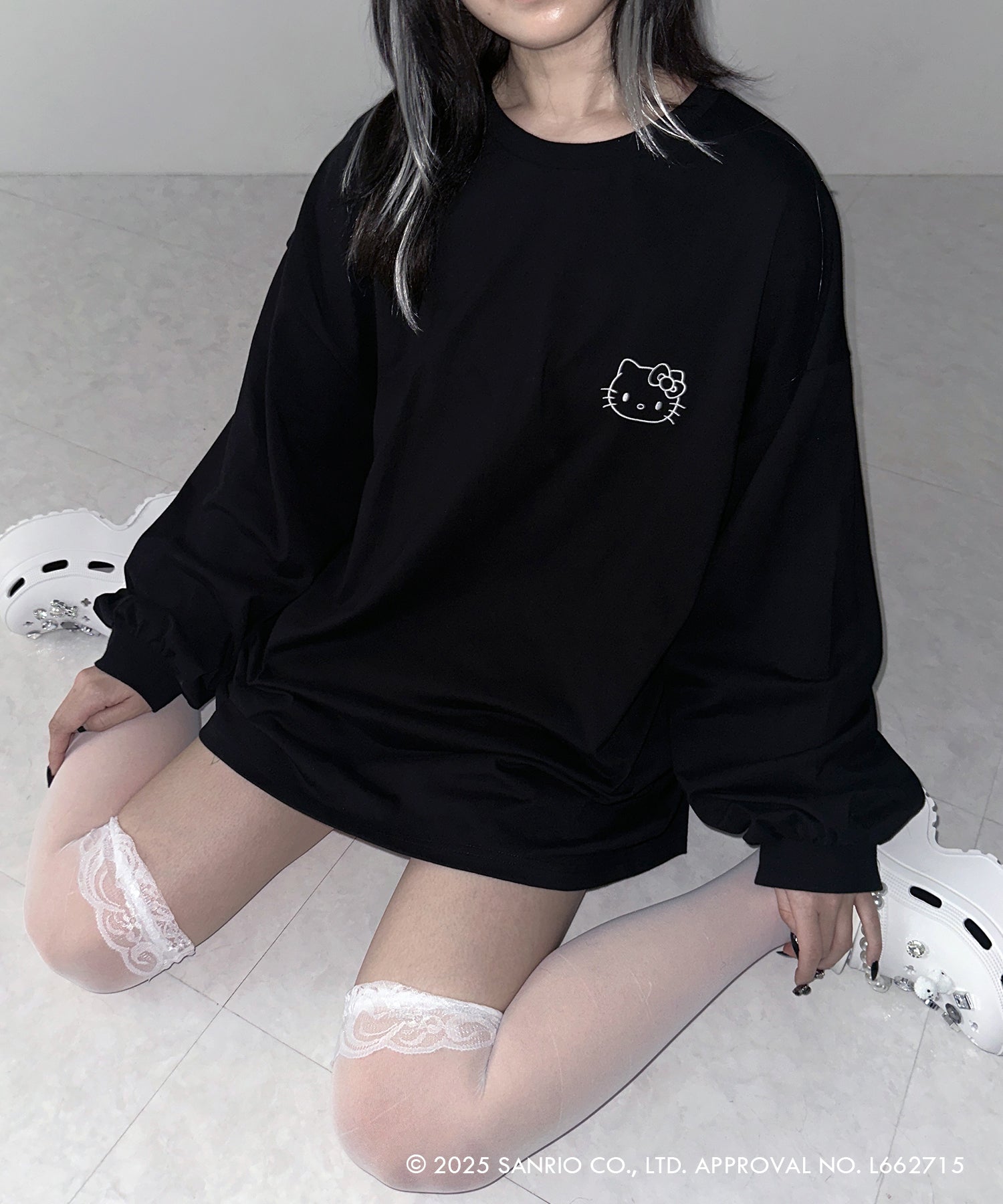 【 HELLO KITTY × me+em select 】ハローキティ刺繍長袖ビッグロンT ／ Hello Kitty embroidery big long sleeve T-Shirts【 セットアップ着用可能 】