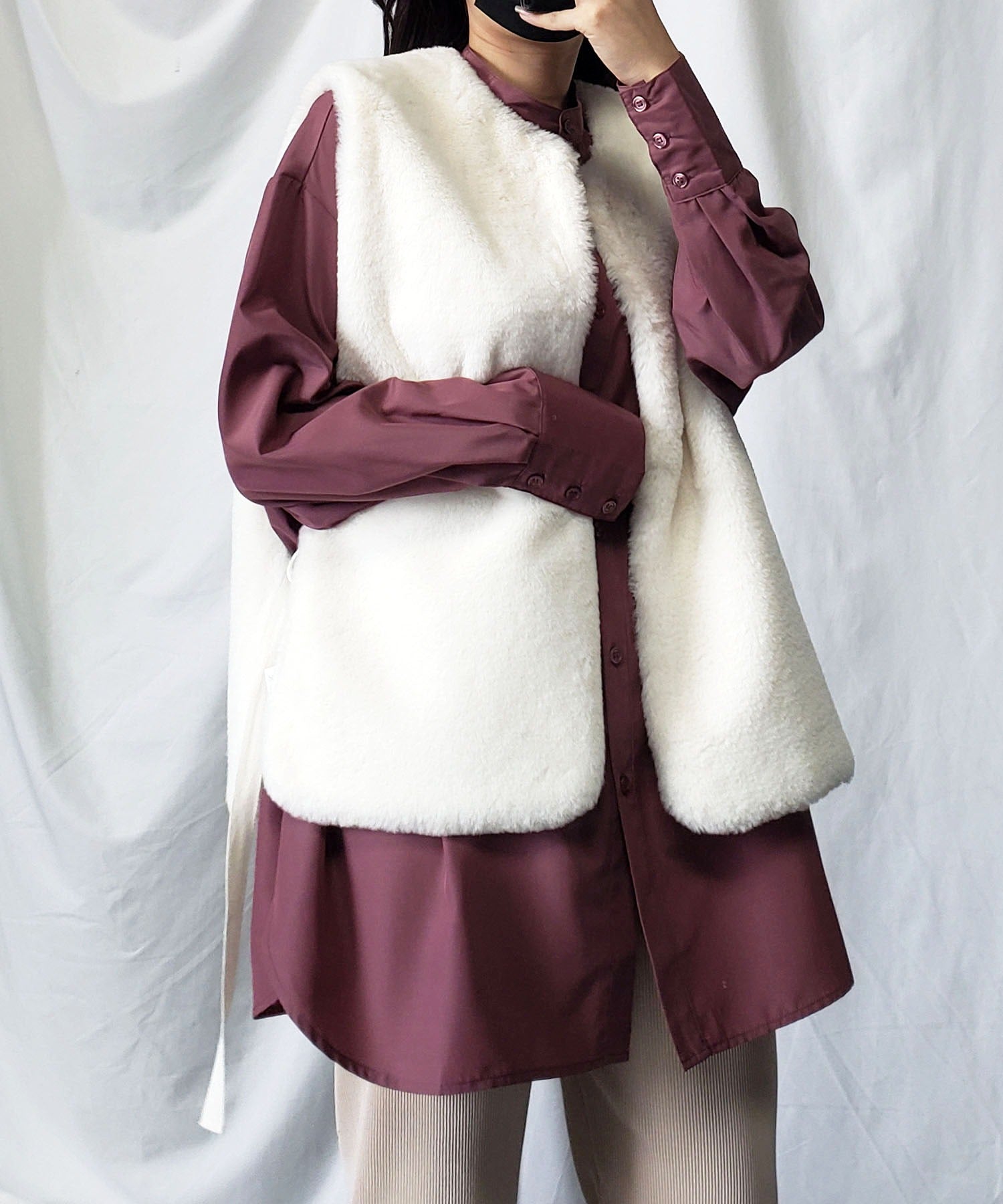 スムースタッチサイドスリットフェイクファーベスト