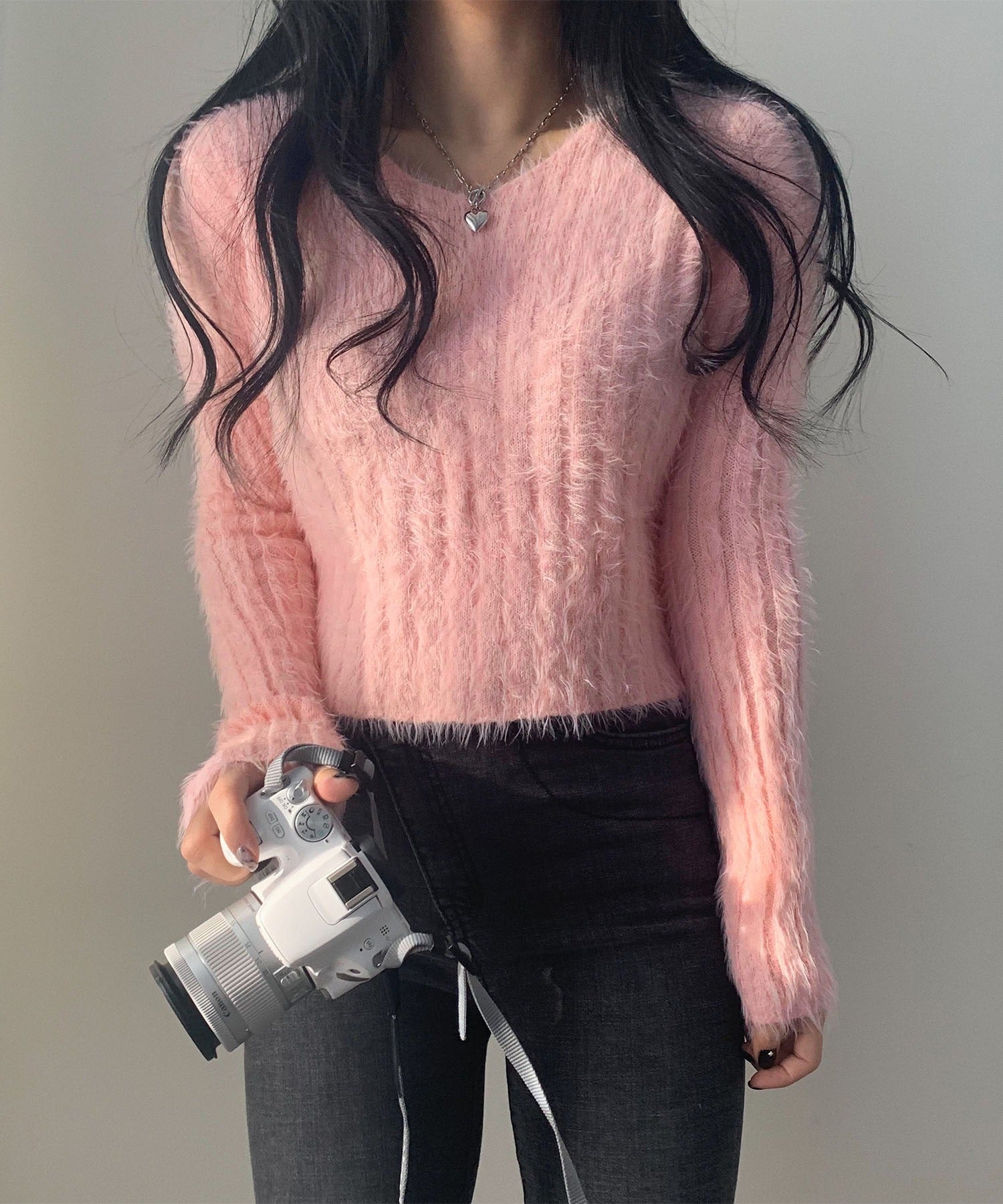 ショート丈ワイドリブシャギーニット
