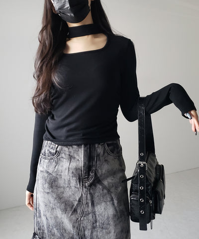 【 ３color ／ 裏起毛 】スクエアネックチョーカーシャーリングトップス ／ square neck choker shirring tops