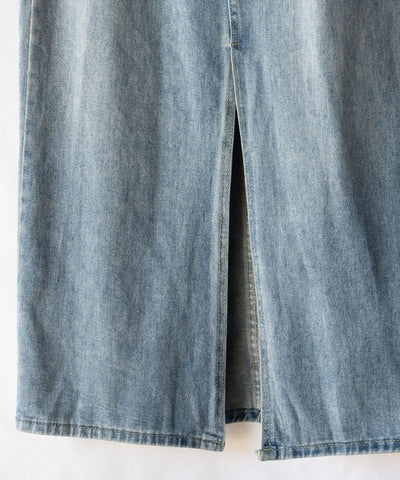 【 選べる４size／２color 】センタースリットハイウエストウォッシュデニムスカート