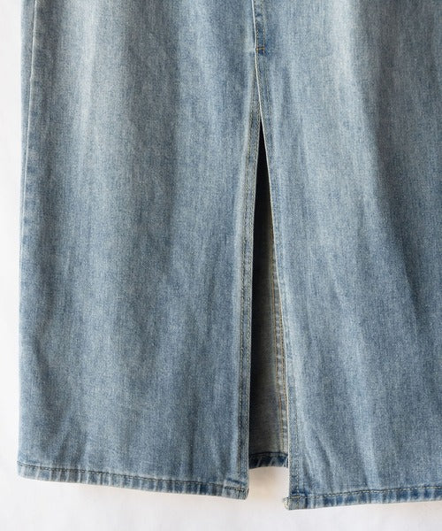 【 選べる４size／２color 】センタースリットハイウエストウォッシュデニムスカート